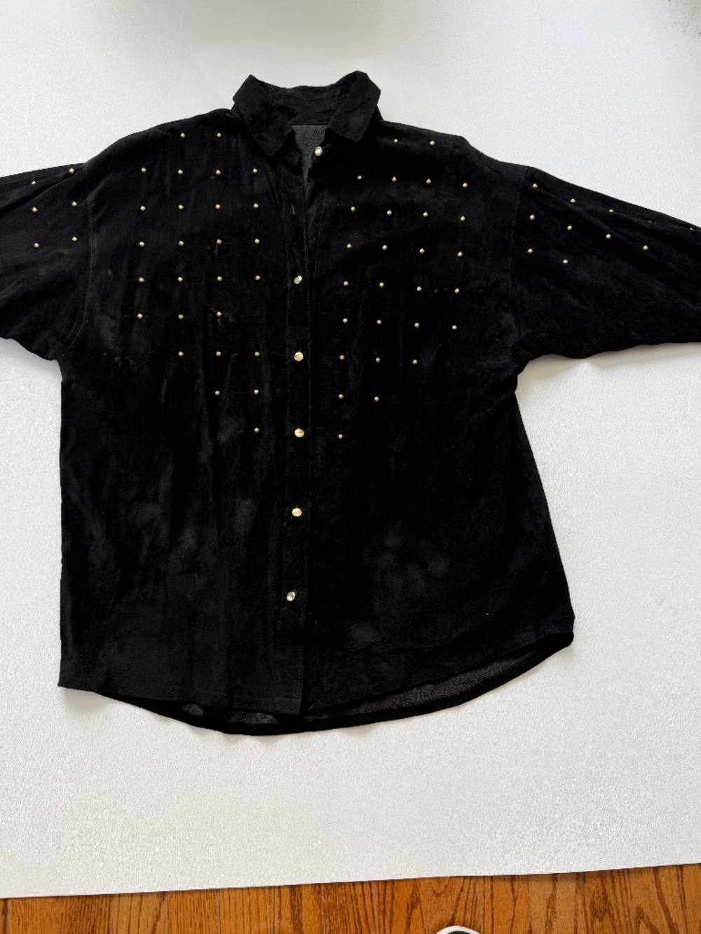 BLACK SUEDE WITH GOLD NAILHEAD AND BUTTONS SHIRT JAC